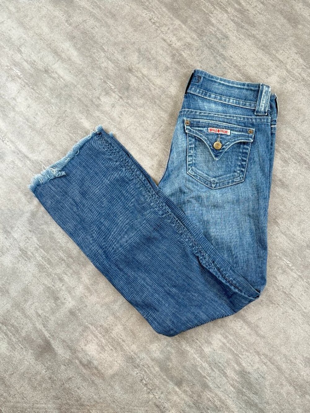 Low Rise Bootcut Jeans Size 27 Medium Wash Blue Denim Hudson Frayed Hem
